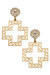 Emilia Greek Keys Cross And Pearl Studded Statement Earrings - Worn Gold