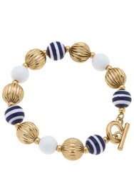 Emory Nautical Ceramic Ball Bead T-Bar Bracelet - Navy/White