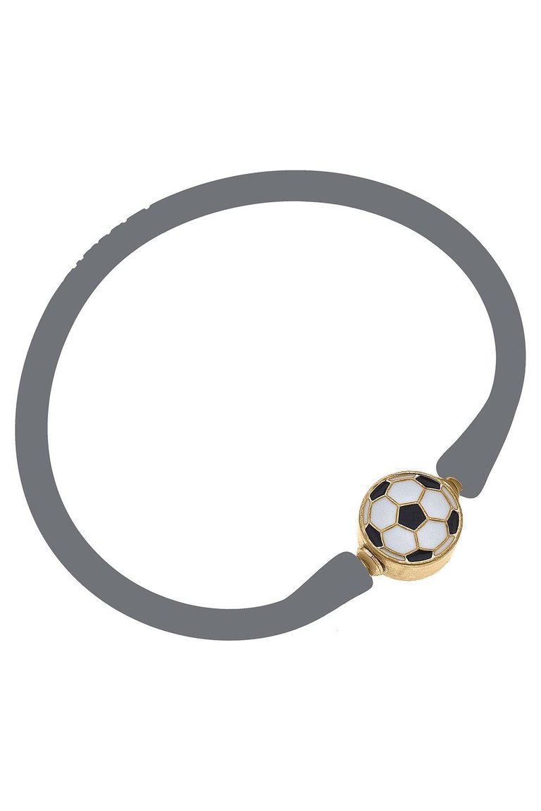 Enamel Soccer Ball Silicone Bali Bracelet In Grey - Grey