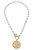 Enid Quilted Metal Pendant T-Bar Pearl Necklace - Ivory