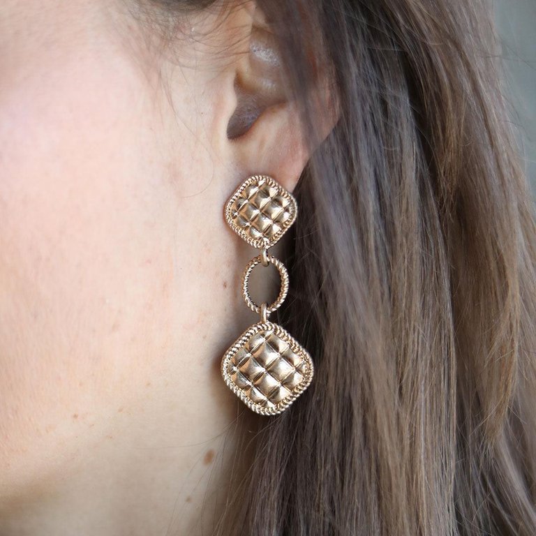 Ennis Quilted Metal Diamond Drop Earrings