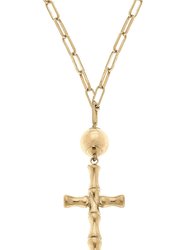 Estella Bamboo Cross Pendant Necklace - Worn Gold