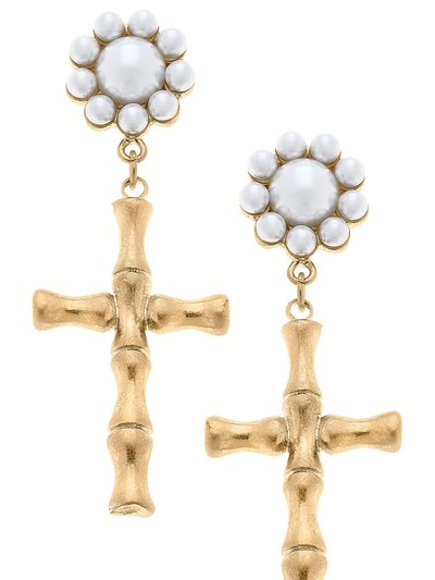 Canvas Style Estella Bamboo Cross With Pearl Cluster Earrings product