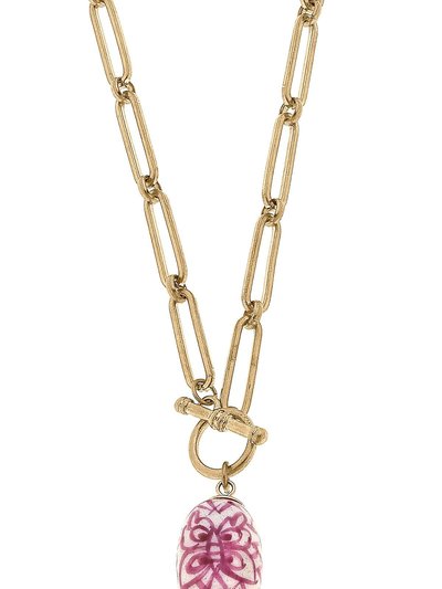 Canvas Style Evelyn Chinoiserie T-Bar Necklace - Pink/White product