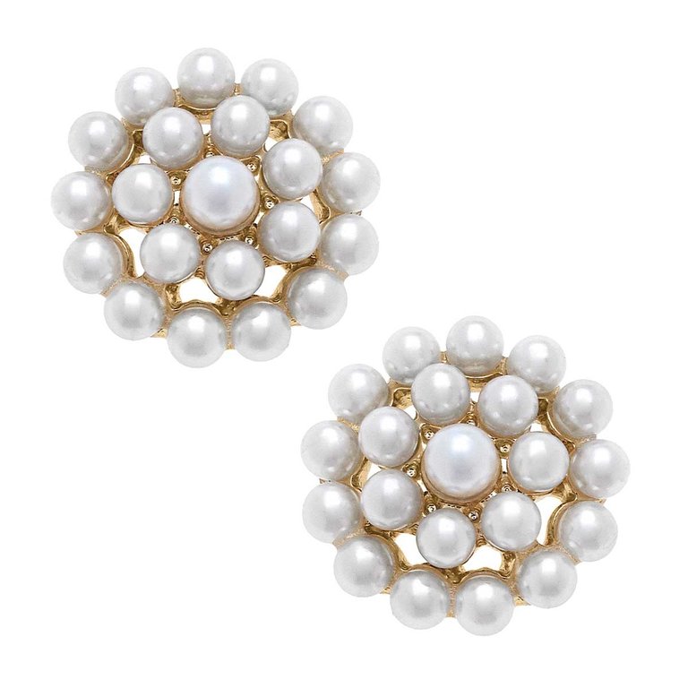 Everly Pearl Cluster Stud Earrings - Ivory