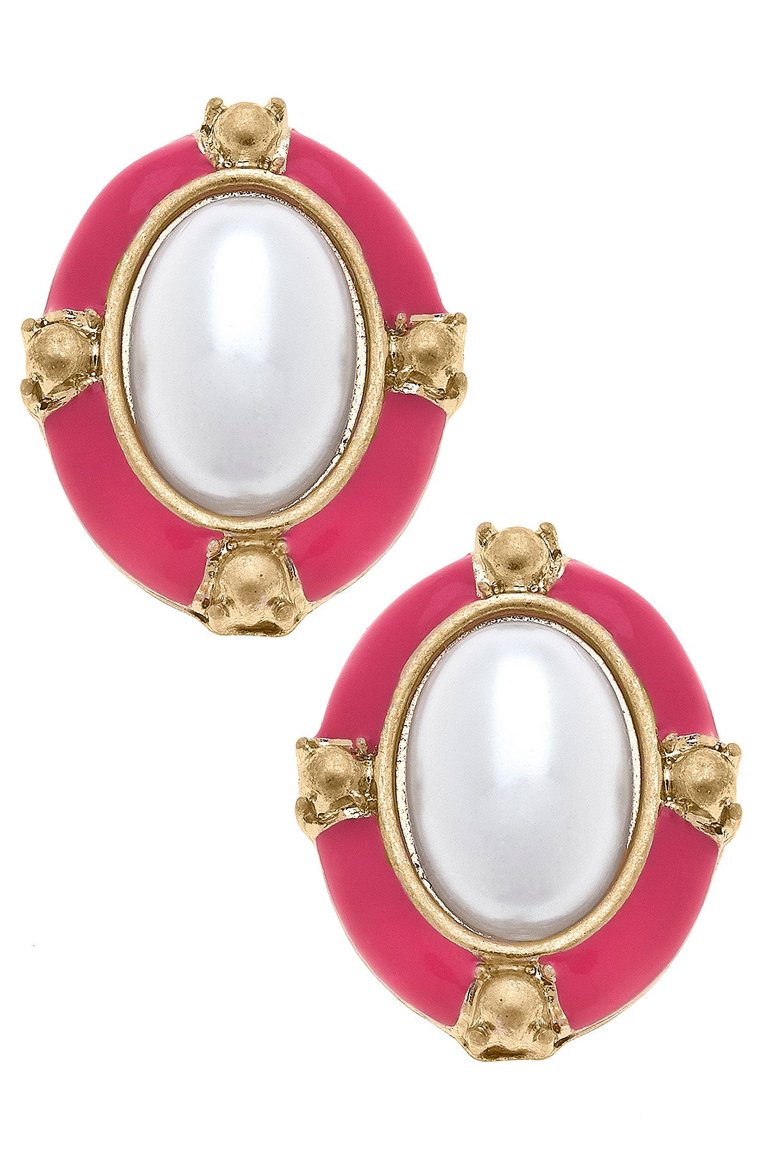 Evie Enamel & Pearl Statement Stud Earrings - Pink - Pink
