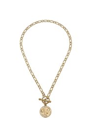 Ezra Coin T-Bar Necklace in Worn Gold - Worn Gold