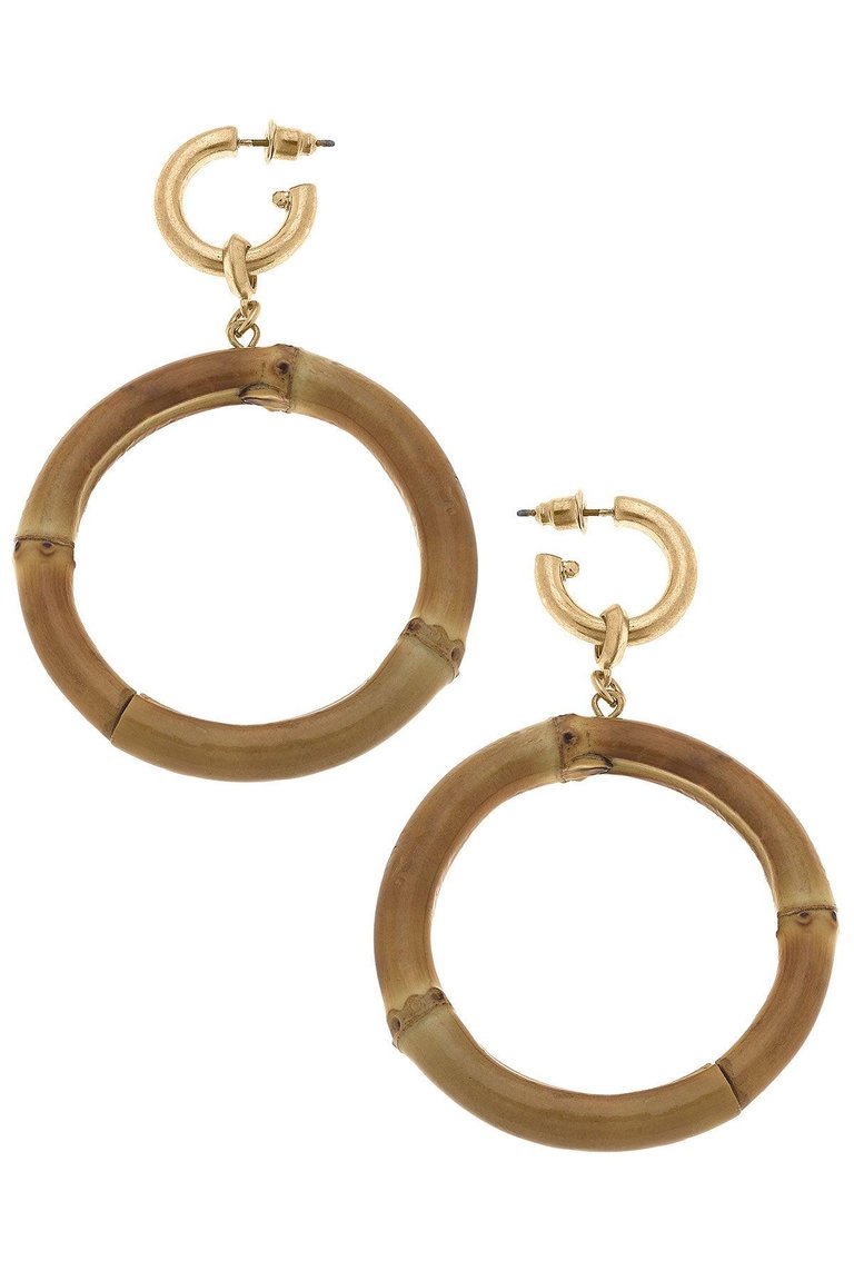 Felicity Bamboo Drop Hoop Earrings in Natural - Brown