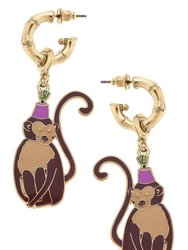 Flora Enamel Monkey Earrings - Brown/Pink