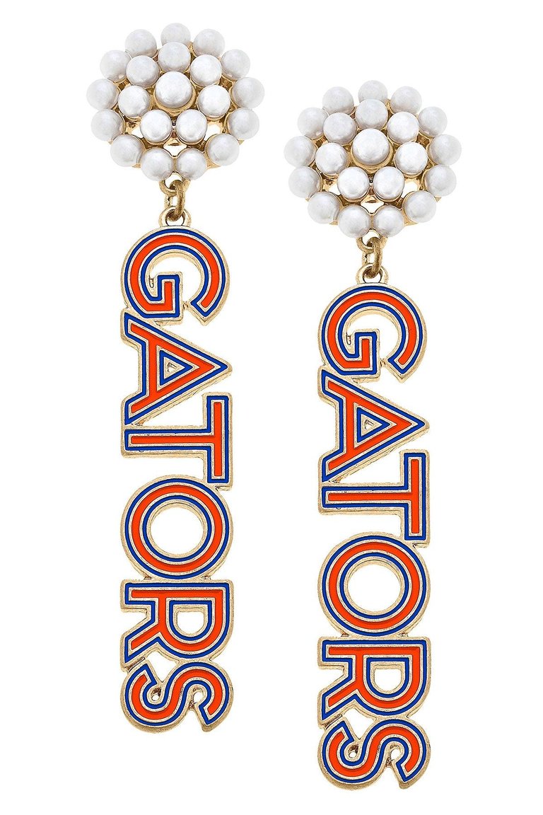 Florida Gators Pearl Cluster Outline Enamel Drop Earrings - Orange And Blue