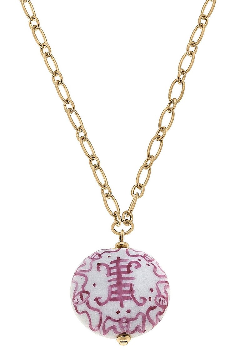 Francesca Chinoiserie Necklace - Pink & White - Pink/White