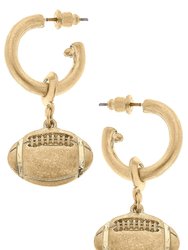 Game Day Football Drop Hoop Earrings - Worn Gold