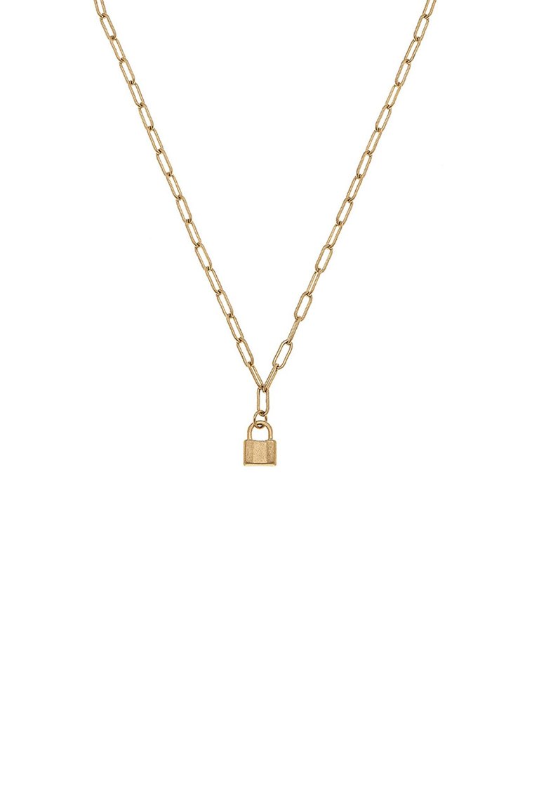 Genesis Mini Padlock Charm Necklace in Worn Gold - Worn Gold