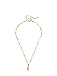 Genesis Mini Padlock Charm Necklace in Worn Gold