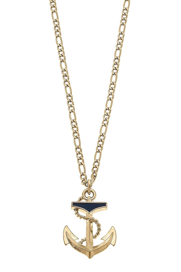 Georgia Anchor Pendant Necklace - Worn Gold