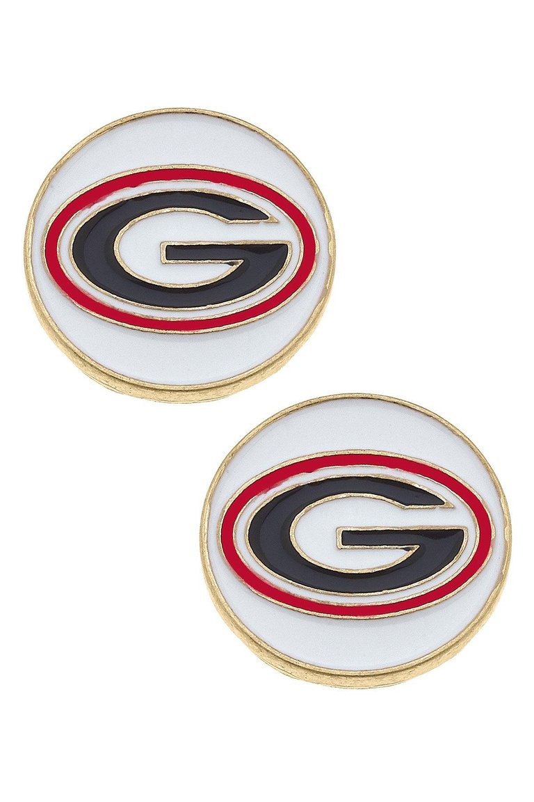 Georgia Bulldogs Enamel Disc Stud Earrings - White