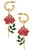 Gianna Rose Flower Enamel Drop Hoop Earrings - Worn Gold