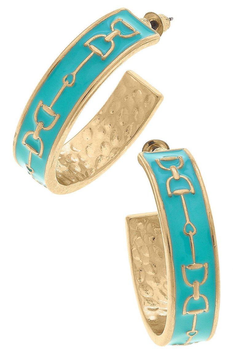 Giselle Enamel Horsebit Hoop Earrings In Mint - Mint