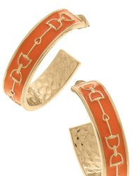 Giselle Enamel Horsebit Hoop Earrings In Orange - Orange