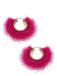 Glenda Faux Mink Hoop Earrings In Fuchsia - Fuchsia