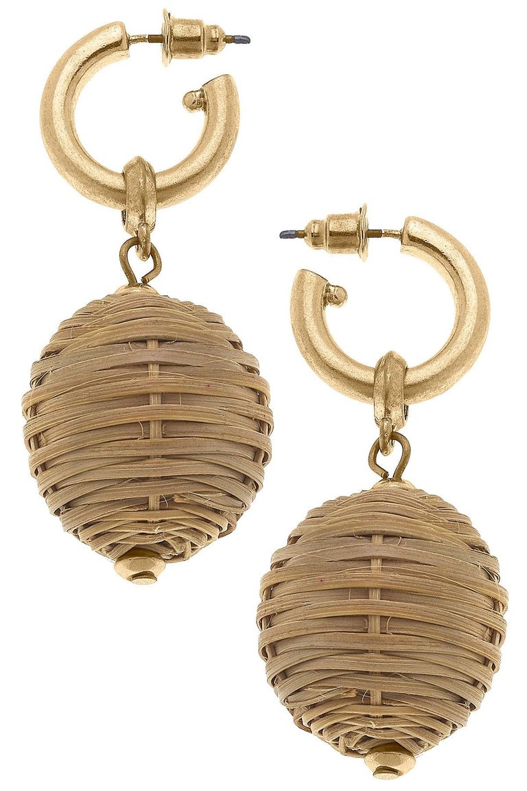 Gracie Wicker Ball Bead Drop Hoop Earrings - Natural