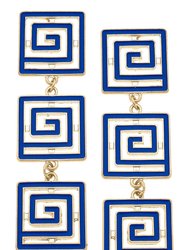 Gretchen Game Day Greek Keys Linked Enamel Earrings In Blue - Blue