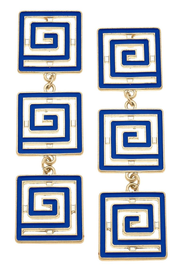 Gretchen Game Day Greek Keys Linked Enamel Earrings In Blue - Blue