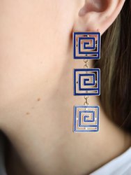Gretchen Game Day Greek Keys Linked Enamel Earrings In Blue