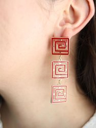 Gretchen Game Day Greek Keys Linked Enamel Earrings In Crimson
