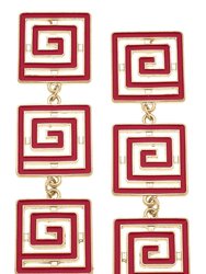 Gretchen Game Day Greek Keys Linked Enamel Earrings In Crimson - Crimson