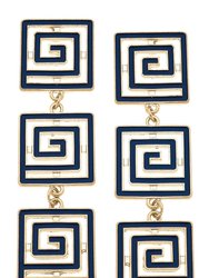 Gretchen Game Day Greek Keys Linked Enamel Earrings In Navy - Navy