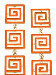 Gretchen Game Day Greek Keys Linked Enamel Earrings In Orange - Orange