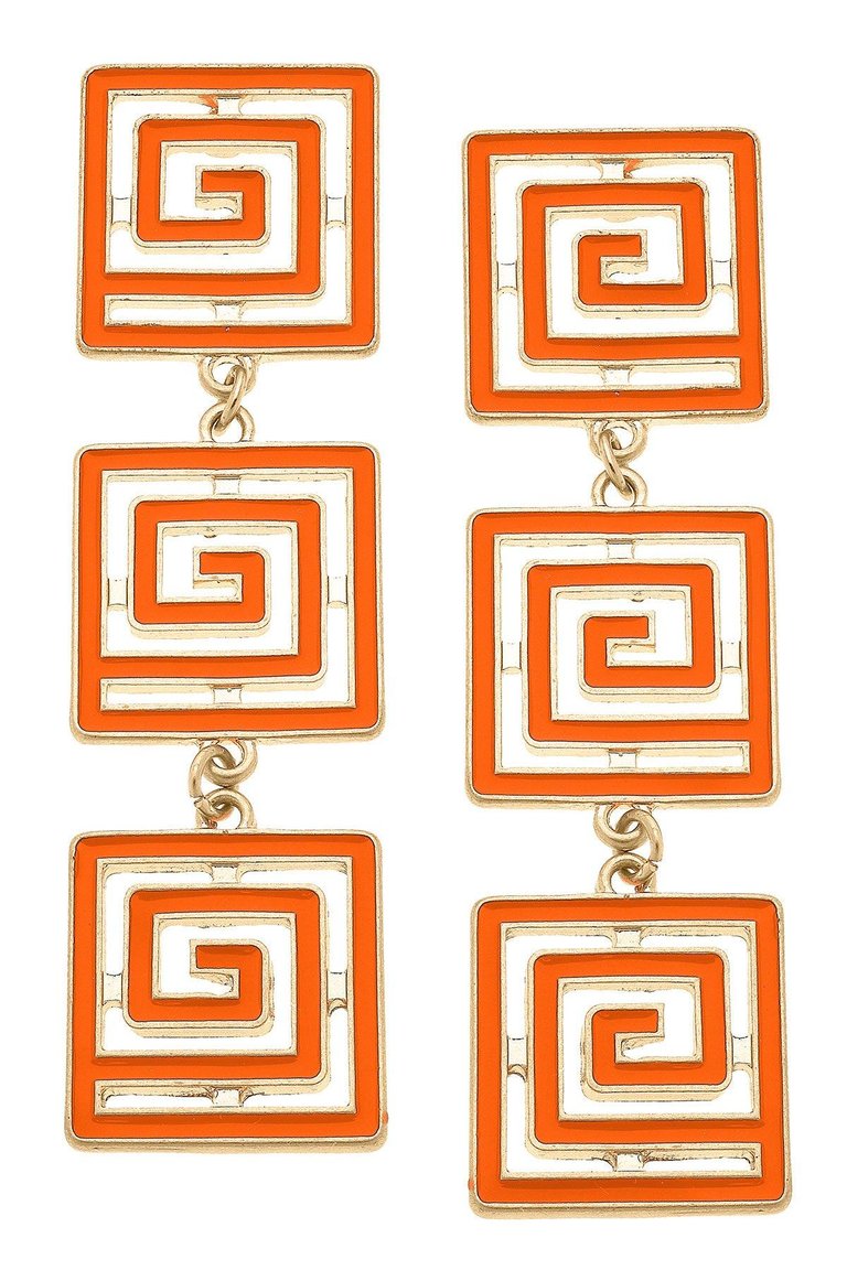 Gretchen Game Day Greek Keys Linked Enamel Earrings In Orange - Orange