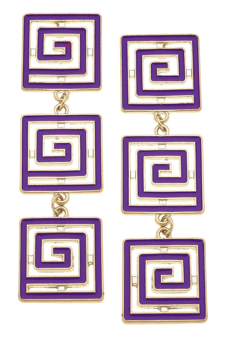 Gretchen Game Day Greek Keys Linked Enamel Earrings In Purple - Purple