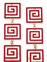 Gretchen Game Day Greek Keys Linked Enamel Earrings In Red - Red