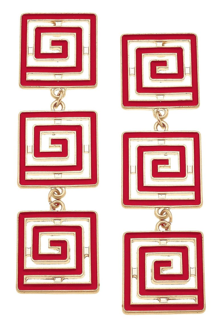 Gretchen Game Day Greek Keys Linked Enamel Earrings In Red - Red