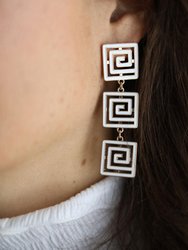 Gretchen Game Day Greek Keys Linked Enamel Earrings In White