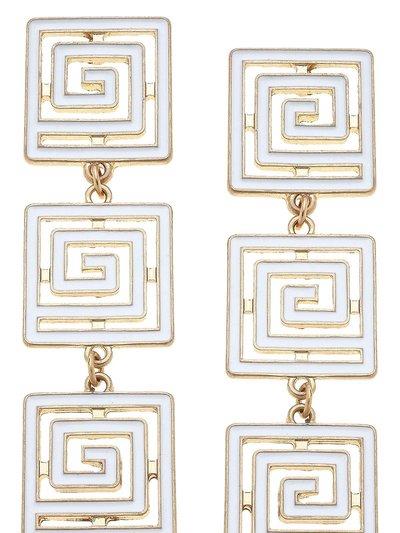 Canvas Style Gretchen Game Day Greek Keys Linked Enamel Earrings In White product