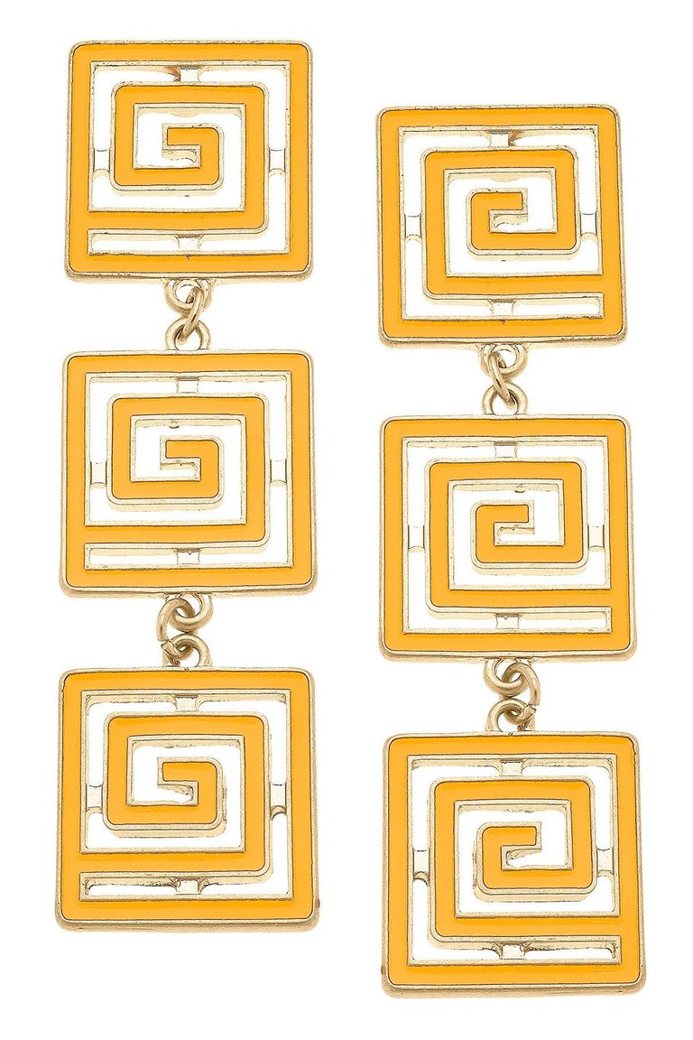 Gretchen Game Day Greek Keys Linked Enamel Earrings In Yellow - Yellow
