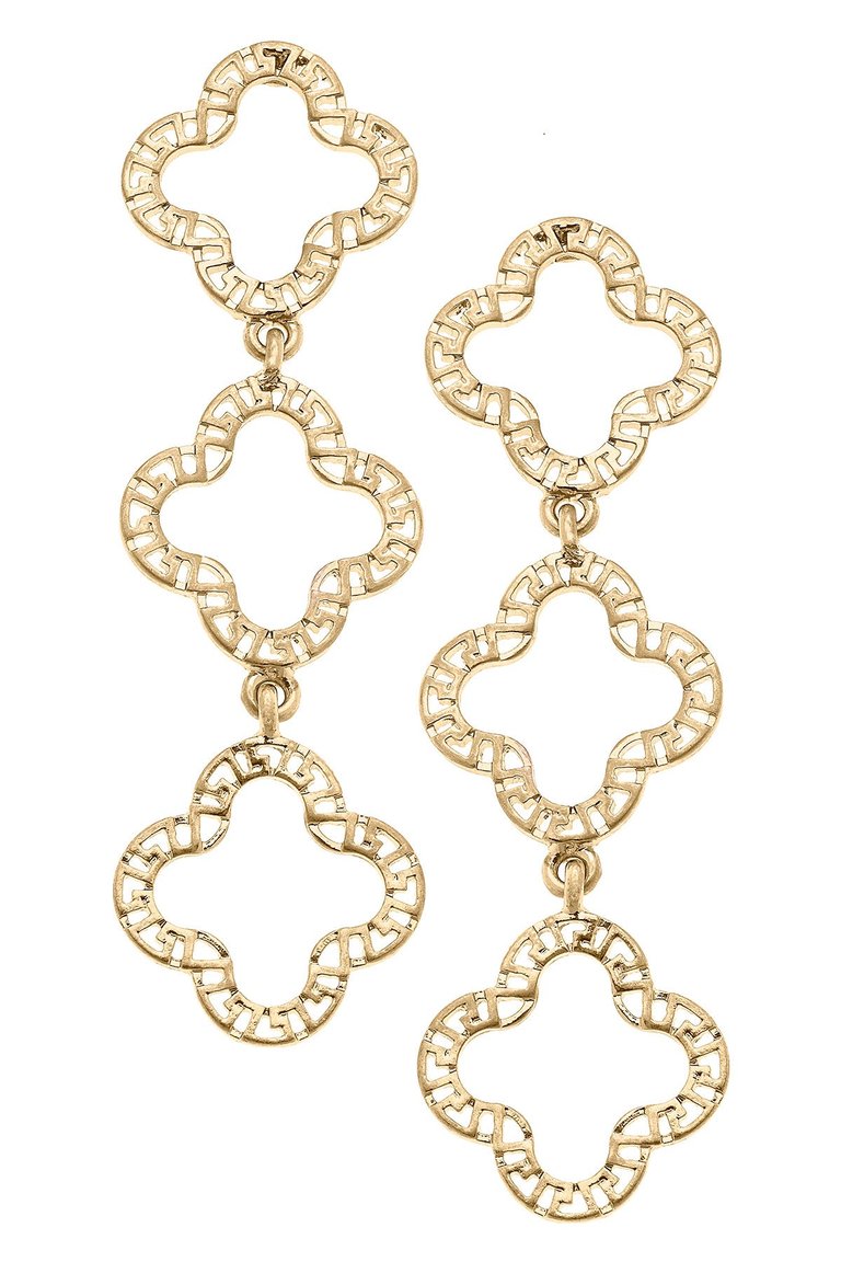 Gretchen Greek Keys Clover Linked Earrings - Worn Gold 