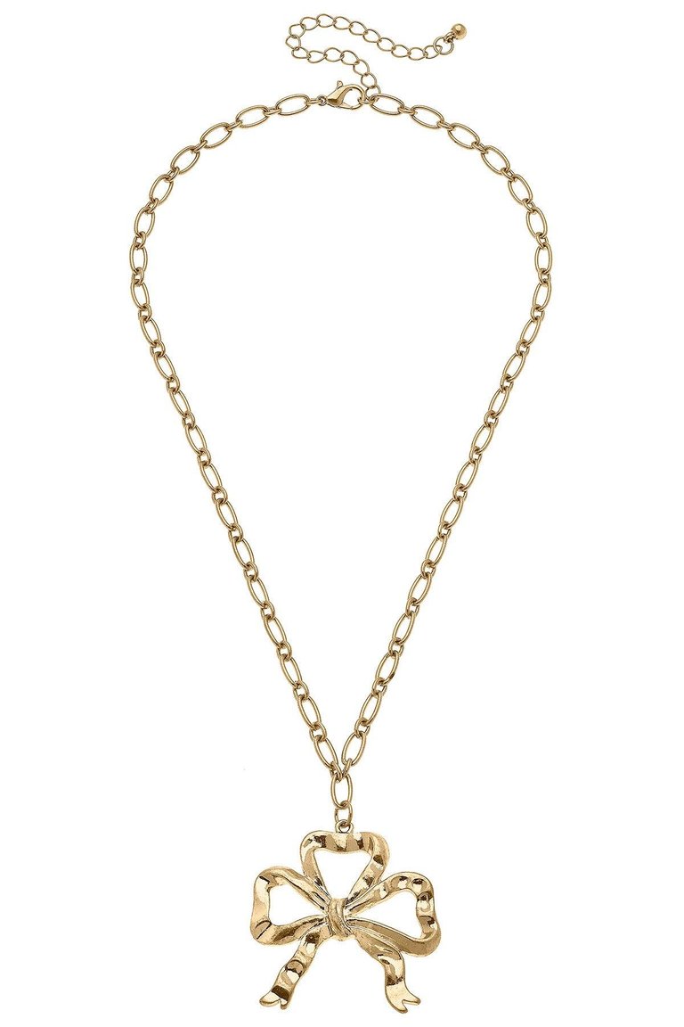 Greyson Bow Pendant Necklace in Worn Gold