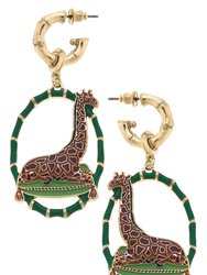 Gwen Enamel Giraffe Earrings - Green/Brown