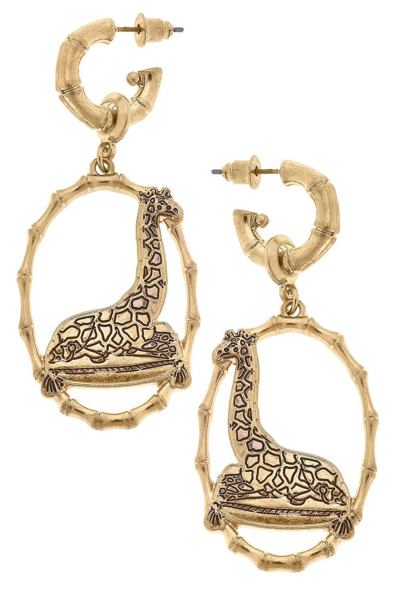 Gwen Giraffe Drop Hoop Earrings In Worn Gold - Gold