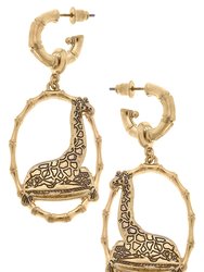 Gwen Giraffe Drop Hoop Earrings In Worn Gold - Gold