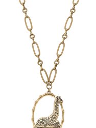 Gwen Giraffe Pendant Necklace - Worn Gold