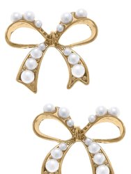 Harper Pearl-Studded Bow Stud Earrings - Ivory