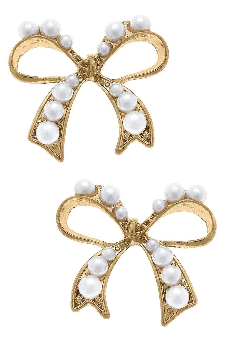 Harper Pearl-Studded Bow Stud Earrings - Ivory