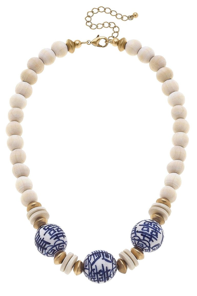 Hazel Chinoiserie & Painted Wood Necklace in Ivory - Ivory