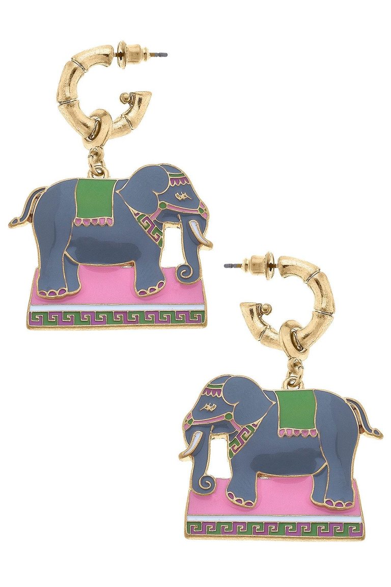 Helen Enamel Elephant Earrings In Pink & Green - Pink/Green