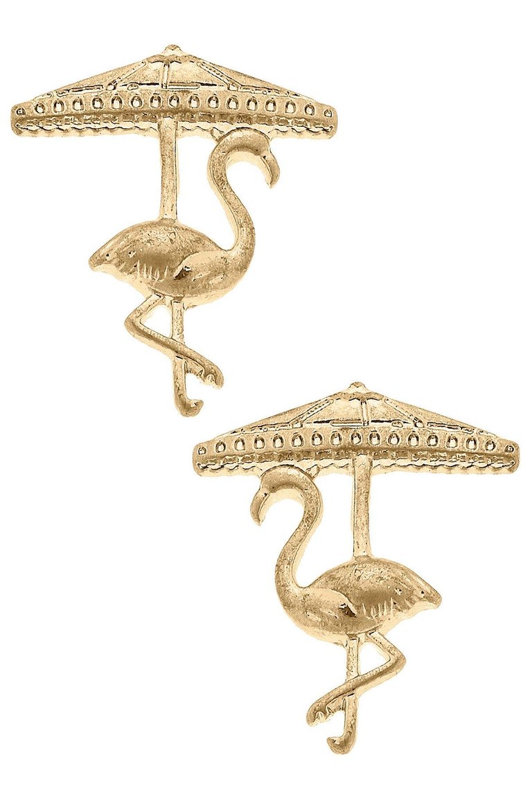 Isabel Flamingo Stud Earrings - Worn Gold